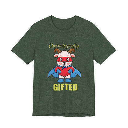 Chronologically Gifted Superhero Tee, Fun T-Shirt for Kids, Birthday Gift, Unisex Short Sleeve, Comfortable Casual Wear, Cute Pet [...]
