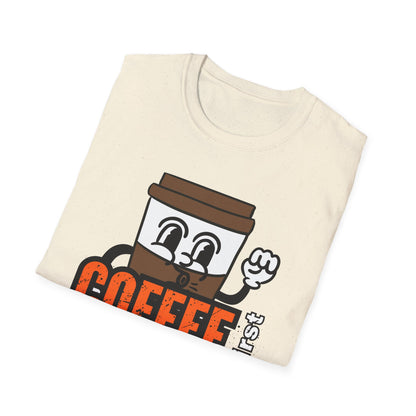 Coffee First Circuits Second Cartoon Unisex T-Shirt, Funny Coffee Tee, Gift for Engineers, Electrician T-shirt