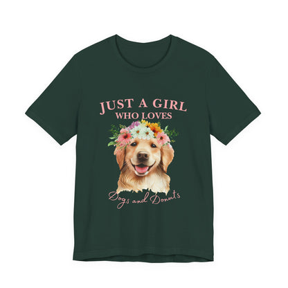Just a Girl Who Loves Dogs and Donuts Tee - Cute Pet Lover Shirt, Gifts for Dog Moms, Birthday Gift, Casual Wear, Floral Design