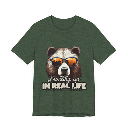 Cool Bear Graphic Tee, Leveling Up in Real Life, Funny T-Shirt for Nature Lovers, Gift for Birthday, Summer Wardrobe, Casual Wear