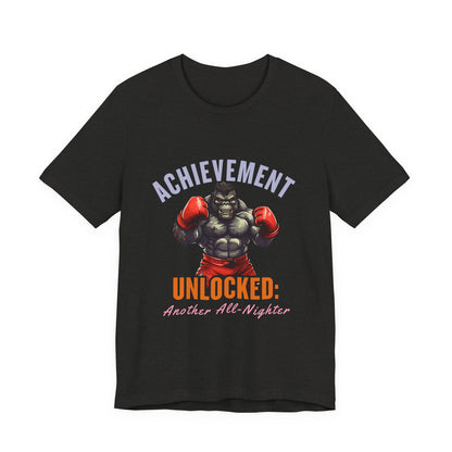 Achievement Unlocked Short Sleeve Tee, Gaming Shirt, Funny Tee, Birthday Gift, Casual Wear, All-Nighter Tee