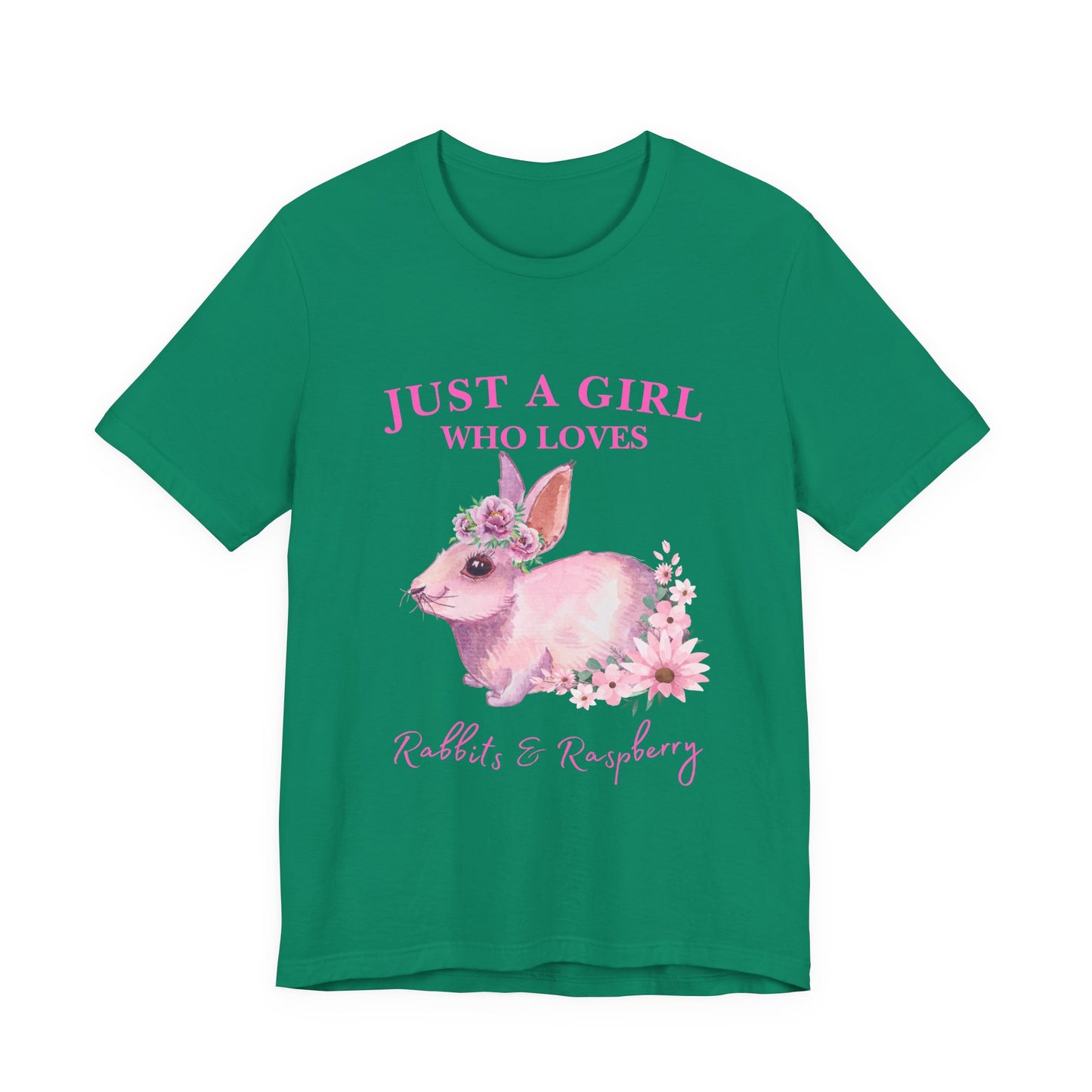 Rabbits & Raspberry Lover Tee, Cute Animal T-Shirt, Girl Who Loves Rabbit T-shirt, Gift for Bunny Lovers, Animal Lover Apparel, Floral Graphic Tee
