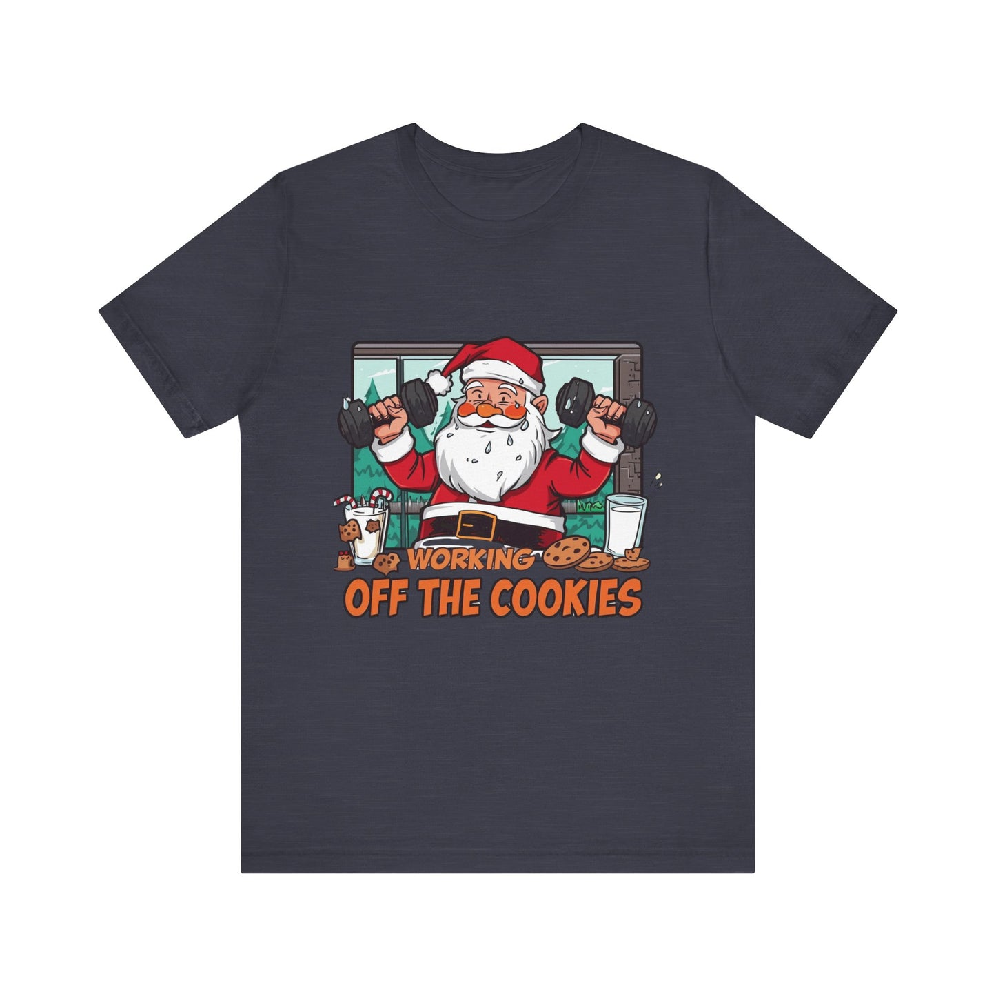 Santa Claus 'Working Off the Cookies' Tee | Christmas Funny T-Shirt |  Cookies Lover Gift | Holiday Apparel