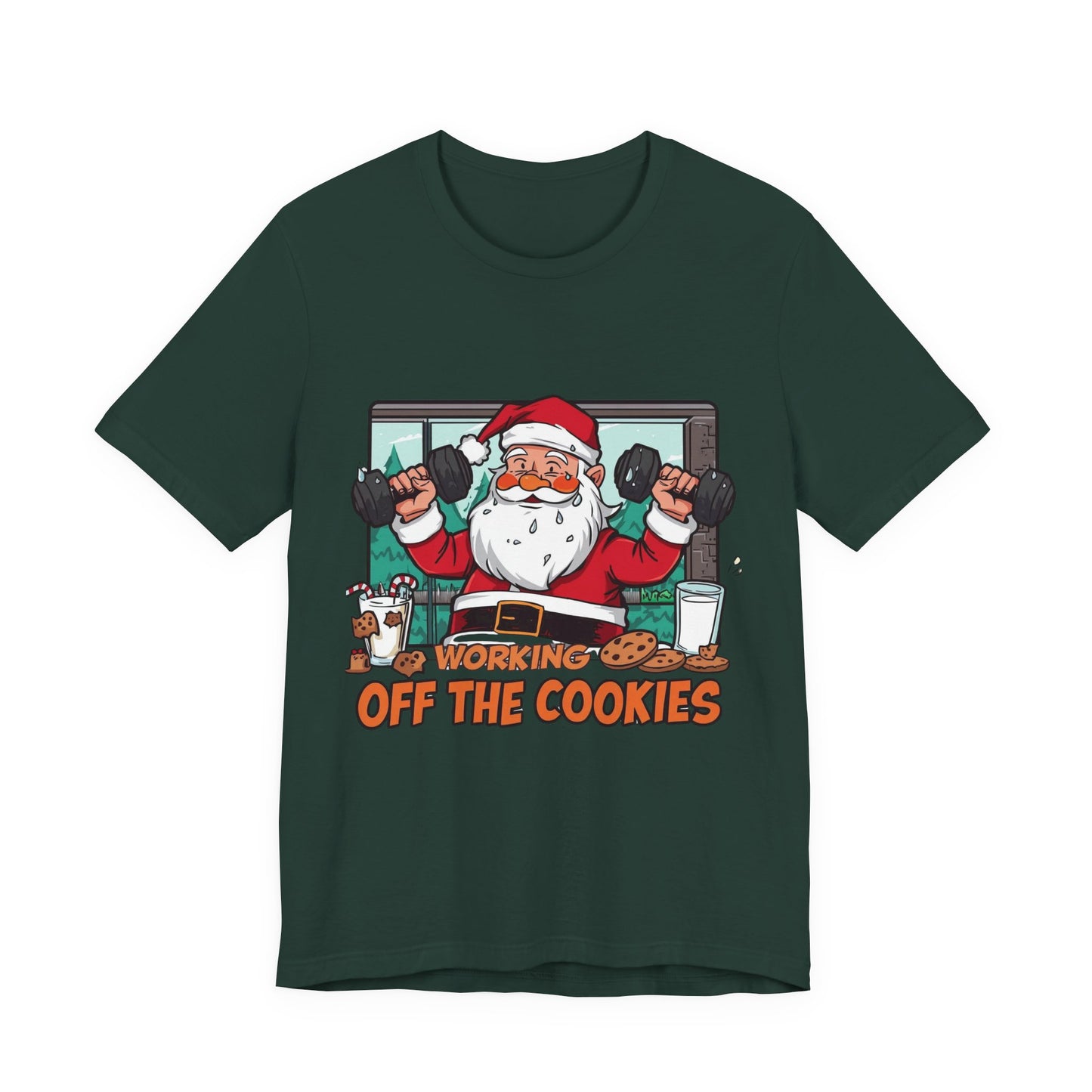 Santa Claus 'Working Off the Cookies' Tee | Christmas Funny T-Shirt |  Cookies Lover Gift | Holiday Apparel