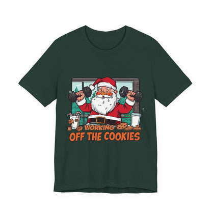 Santa Claus 'Working Off the Cookies' Tee | Christmas Funny T-Shirt |  Cookies Lover Gift | Holiday Apparel