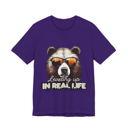 Cool Bear Graphic Tee, Leveling Up in Real Life, Funny T-Shirt for Nature Lovers, Gift for Birthday, Summer Wardrobe, Casual Wear