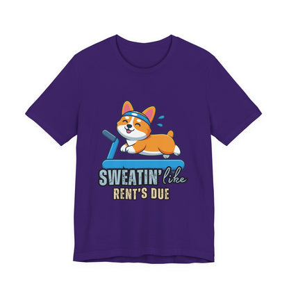 Funny Corgi Workout Tee - 'Sweatin' Like Rent's Due', Gift for Dog Lovers, Pet Enthusiasts, Gym Enthusiasts, Humor T-Shirt, Casual Clothing