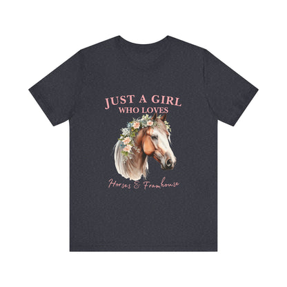 Just a Girl Who Loves Horses Jersey Tee | Equestrian Gift | Horse Lover T-Shirt | Floral Graphic Tee | Birthday Gift