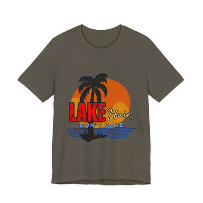 Lake Hair Don't Care Short Sleeve Tee, Summer T-Shirt, Vacation Shirt, Beachwear, Casual Outfit, Gift for Lake Lovers