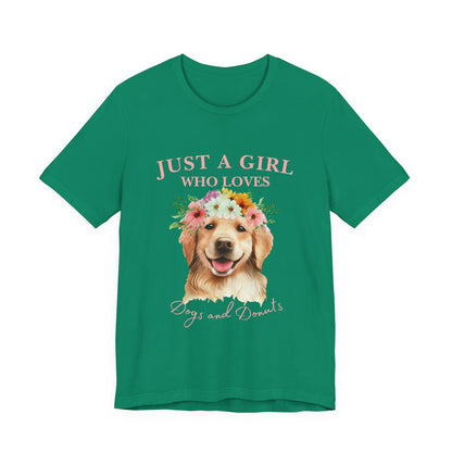 Just a Girl Who Loves Dogs and Donuts Tee - Cute Pet Lover Shirt, Gifts for Dog Moms, Birthday Gift, Casual Wear, Floral Design