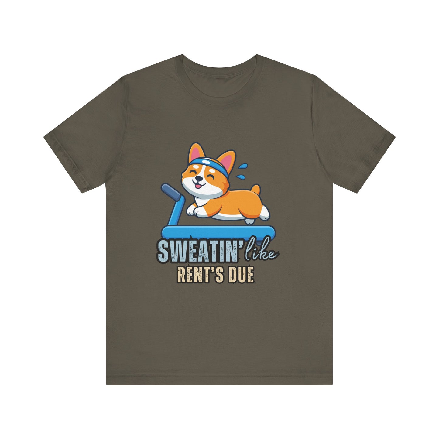 Funny Corgi Workout Tee - 'Sweatin' Like Rent's Due', Gift for Dog Lovers, Pet Enthusiasts, Gym Enthusiasts, Humor T-Shirt, Casual Clothing
