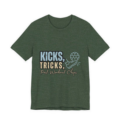 Playful Graphic Tee for Fun Lovers, Kicks Tricks T-Shirt, Unisex Casual Wear, Perfect Gift for Friends, Ideal for Parties, Celebrations