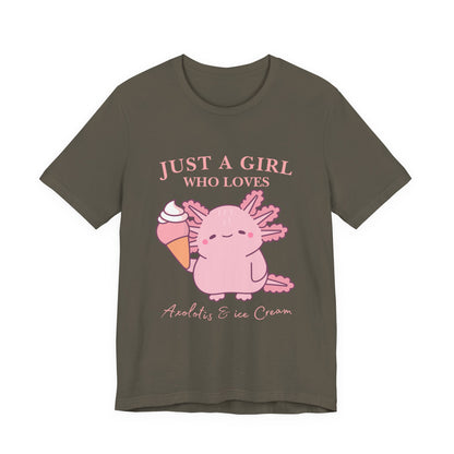 Cute Ice Cream Lover Tee, Fun T-Shirt for Girls, Gift for Ice Cream Fans, Summer Fun Shirt, Casual Everyday Wear, Axolotis T-shirt