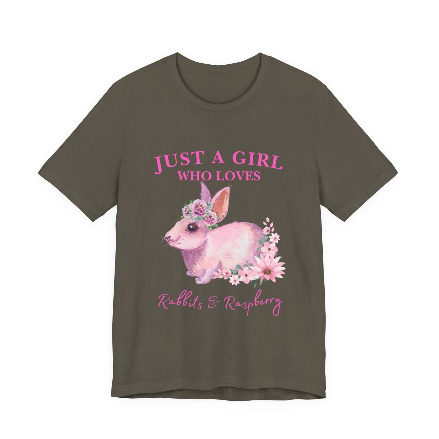 Rabbits & Raspberry Lover Tee, Cute Animal T-Shirt, Girl Who Loves Rabbit T-shirt, Gift for Bunny Lovers, Animal Lover Apparel, Floral Graphic Tee