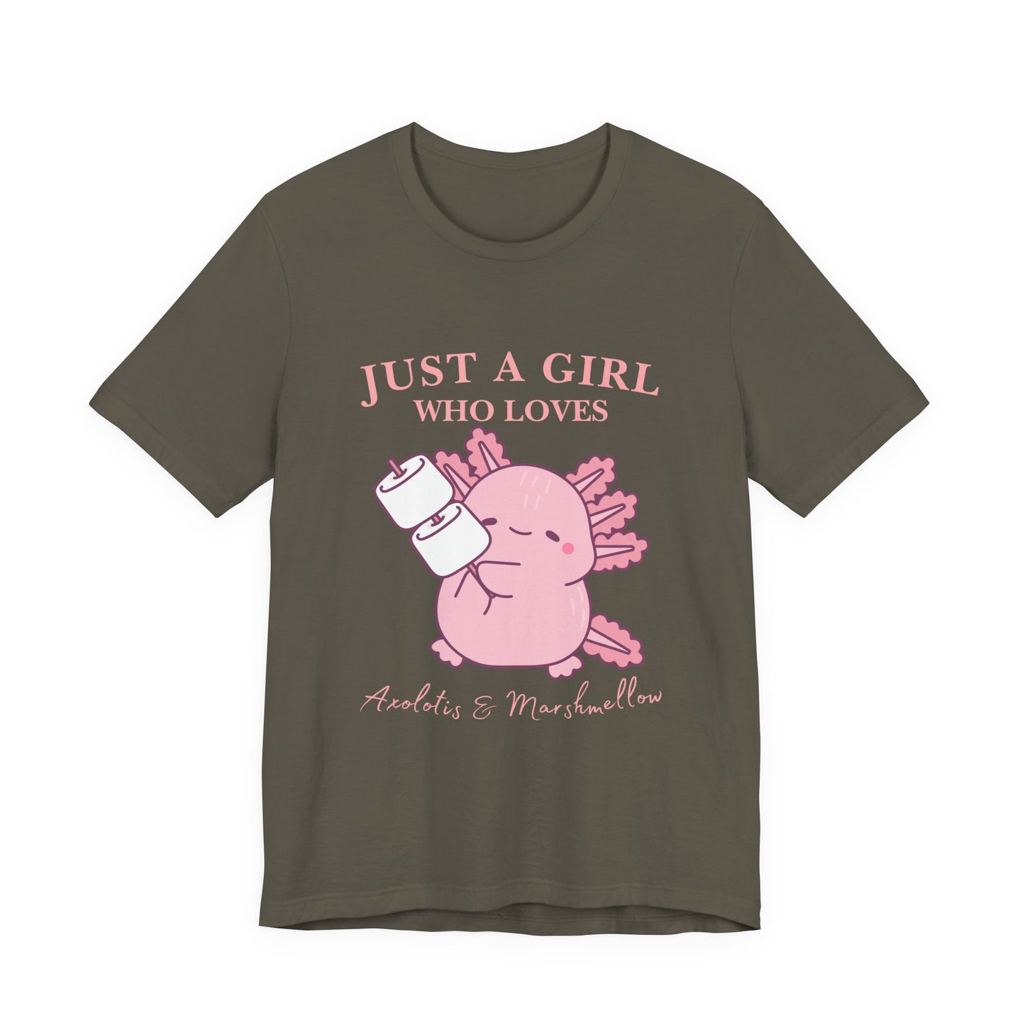 Just a Girl Who Loves Axolotls Tee, Cute Graphic T-Shirt, Unisex Casual Wear, Animal Lovers Gift, Birthday Present, Axolotis and Marshmellow