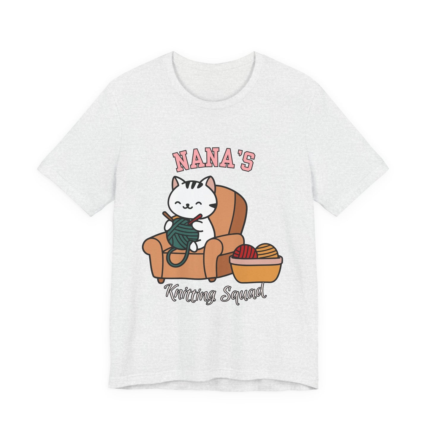 Nana's Knitting Squad Unisex Tee, Cozy Gift, Knitting Lover Shirt, Cat Lover Style, Cute Crafting Apparel, Fun Gift for Grandma