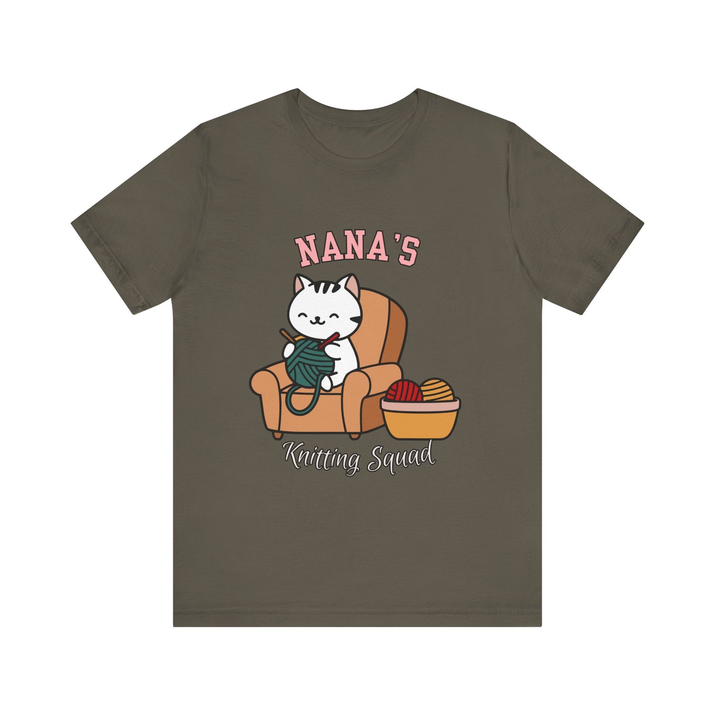 Nana's Knitting Squad Unisex Tee, Cozy Gift, Knitting Lover Shirt, Cat Lover Style, Cute Crafting Apparel, Fun Gift for Grandma
