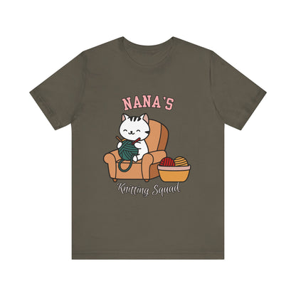 Nana's Knitting Squad Unisex Tee, Cozy Gift, Knitting Lover Shirt, Cat Lover Style, Cute Crafting Apparel, Fun Gift for Grandma