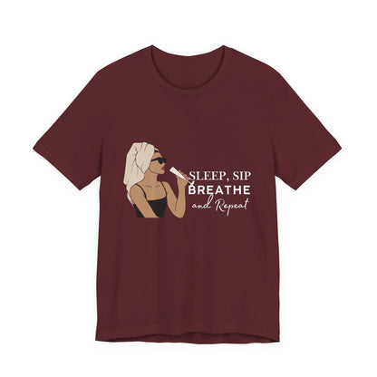 Girl's Sleep & Sip Tee, Relaxation Shirt, Fashionable Weekend Top, Gift for Her, Cozy Lounge Tee, Inspirational Daily Wear