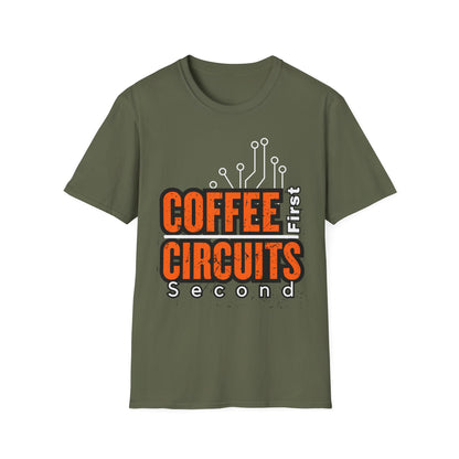 Coffee First, Circuits Second Electronic Unisex T-Shirt | Tech Lover Gift | Funny Coffee Tee | Programmer Apparel | Electrician T-shirt