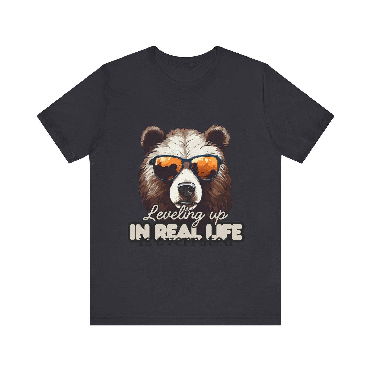 Cool Bear Graphic Tee, Leveling Up in Real Life, Funny T-Shirt for Nature Lovers, Gift for Birthday, Summer Wardrobe, Casual Wear