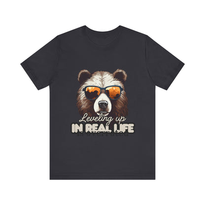 Cool Bear Graphic Tee, Leveling Up in Real Life, Funny T-Shirt for Nature Lovers, Gift for Birthday, Summer Wardrobe, Casual Wear