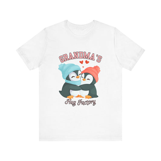 Grandma's Hug Factory T-Shirt, Cute Penguin Tee, Gift for Grandma, Family Reunion Shirt, Mother's Day Gift, Cozy Casual Wear