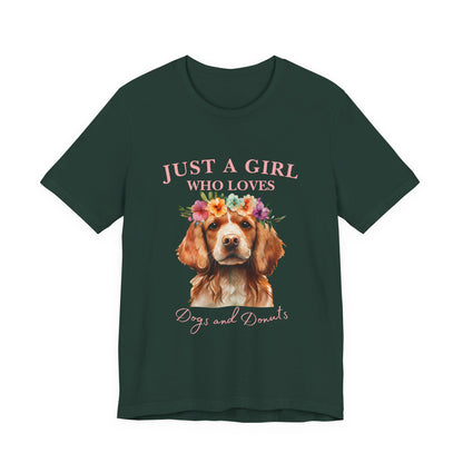 Just a Girl Who Loves Dogs and Donuts Tee, Cute Pet Lover Shirt, Animal Lover Gift, Dog Mom Apparel, Fun Casual Wear