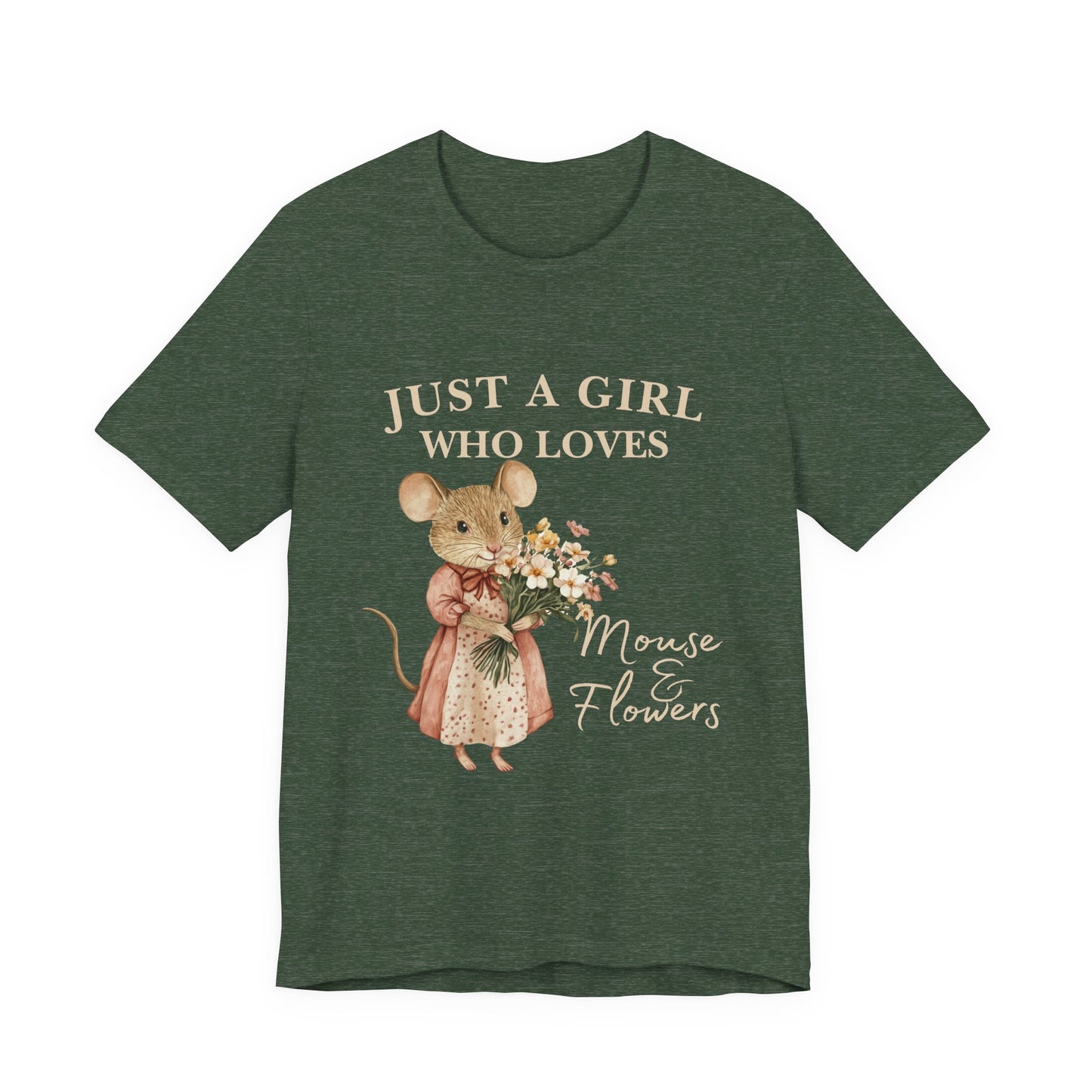 Just a Girl Who Loves Mouse & Flowers Tee, Cute Animal Shirt, Floral Graphic Tee, Gifts for Her, Birthday T-Shirt