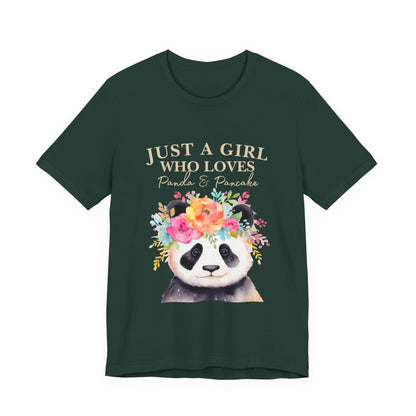 Adorable Panda Lover Tee - Just a Girl Who Loves Pandas & Pancakes, Cute Animal Shirt, Gift for Panda Fans, Casual Wear, Summer Top