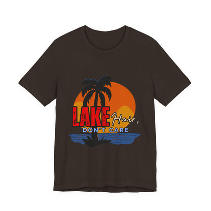 Lake Hair Don't Care Short Sleeve Tee, Summer T-Shirt, Vacation Shirt, Beachwear, Casual Outfit, Gift for Lake Lovers