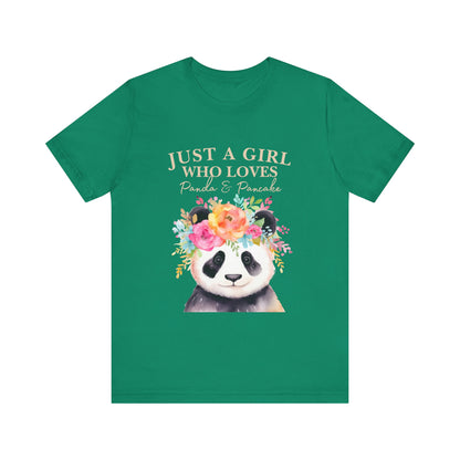 Adorable Panda Lover Tee - Just a Girl Who Loves Pandas & Pancakes, Cute Animal Shirt, Gift for Panda Fans, Casual Wear, Summer Top