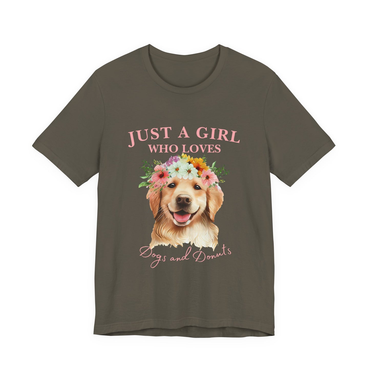 Just a Girl Who Loves Dogs and Donuts Tee - Cute Pet Lover Shirt, Gifts for Dog Moms, Birthday Gift, Casual Wear, Floral Design