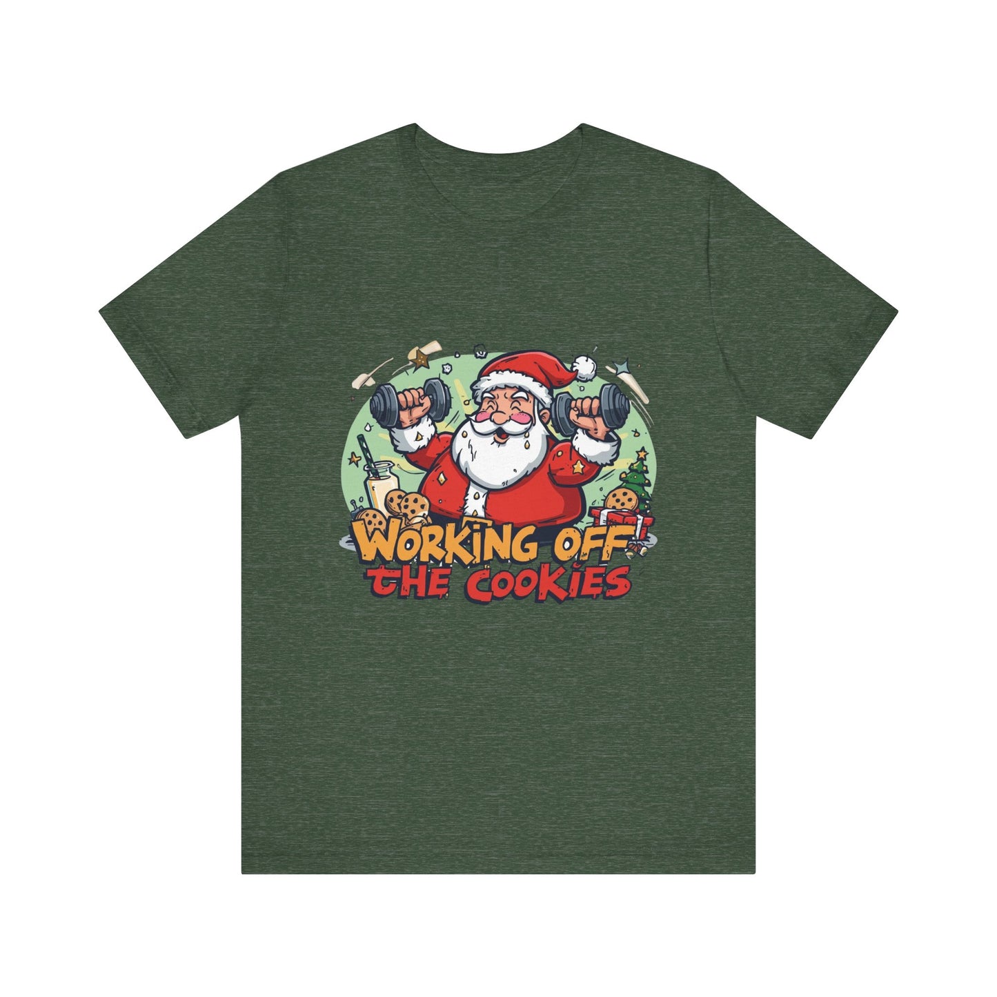 Funny Santa Workout Tee, Holiday Gift for Fitness Lovers, Christmas T-Shirt, Unisex Short Sleeve Shirt, Cookie Lover Gift