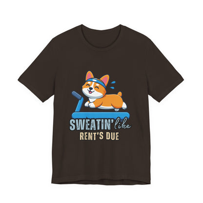 Funny Corgi Workout Tee - 'Sweatin' Like Rent's Due', Gift for Dog Lovers, Pet Enthusiasts, Gym Enthusiasts, Humor T-Shirt, Casual Clothing