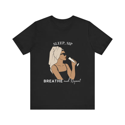 Chic Sleep Sip Tee featuring 'Sleep, Sip, Breathe and Repeat' | Relaxed Summer Vibes, Gift for Her, Trendy Fashion Top, Casual [...]