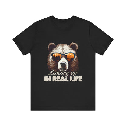 Cool Bear Graphic Tee, Leveling Up in Real Life, Funny T-Shirt for Nature Lovers, Gift for Birthday, Summer Wardrobe, Casual Wear