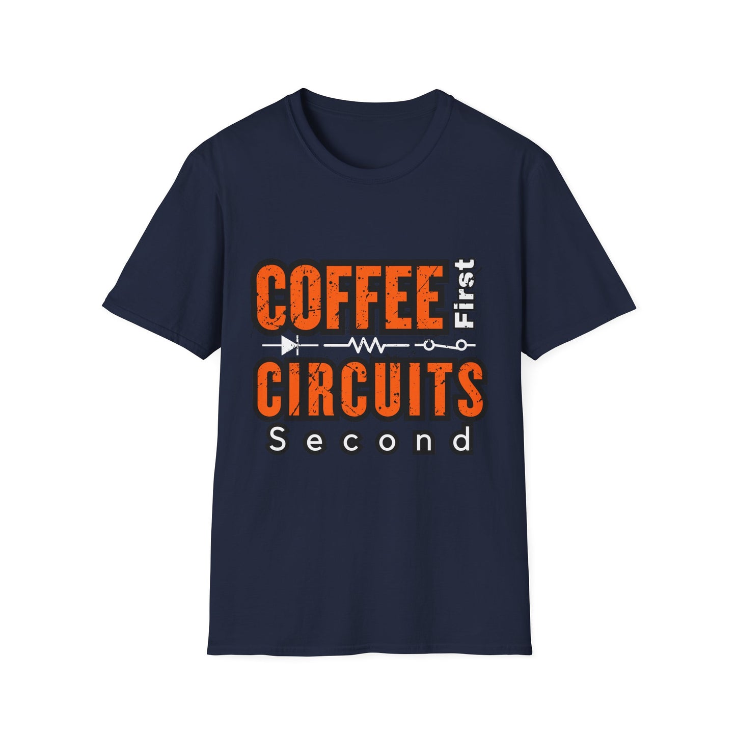 Coffee First Circuits Second  Diode nisex Softstyle T-Shirt | Gift for Engineers, Electrician, Tech Lovers, DIY Design