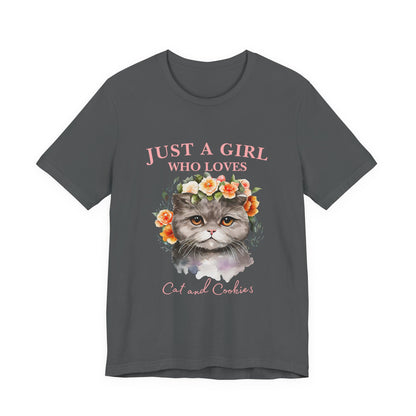 Just a Girl Who Loves Cats and Cookies Tee - Cute Cat Lover Shirt, Gift for Cat Moms, Funny Pet Apparel, Birthday Gift, Relaxed Fit T-Shirt