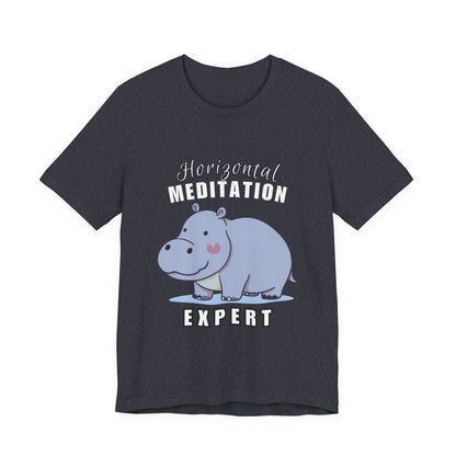 Hippo Horizontal Meditation Expert Tee - Fun Unisex Jersey Shirt for Relaxation, Gift for Yogis, Casual Wear, Mindfulness, Animal Lover