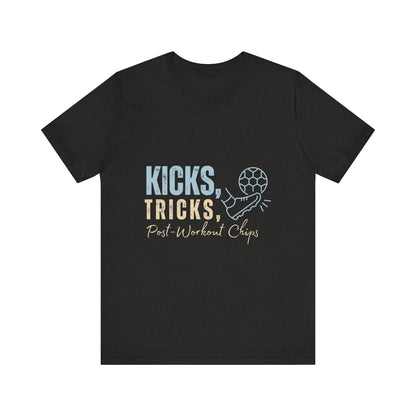Playful Graphic Tee for Fun Lovers, Kicks Tricks T-Shirt, Unisex Casual Wear, Perfect Gift for Friends, Ideal for Parties, Celebrations