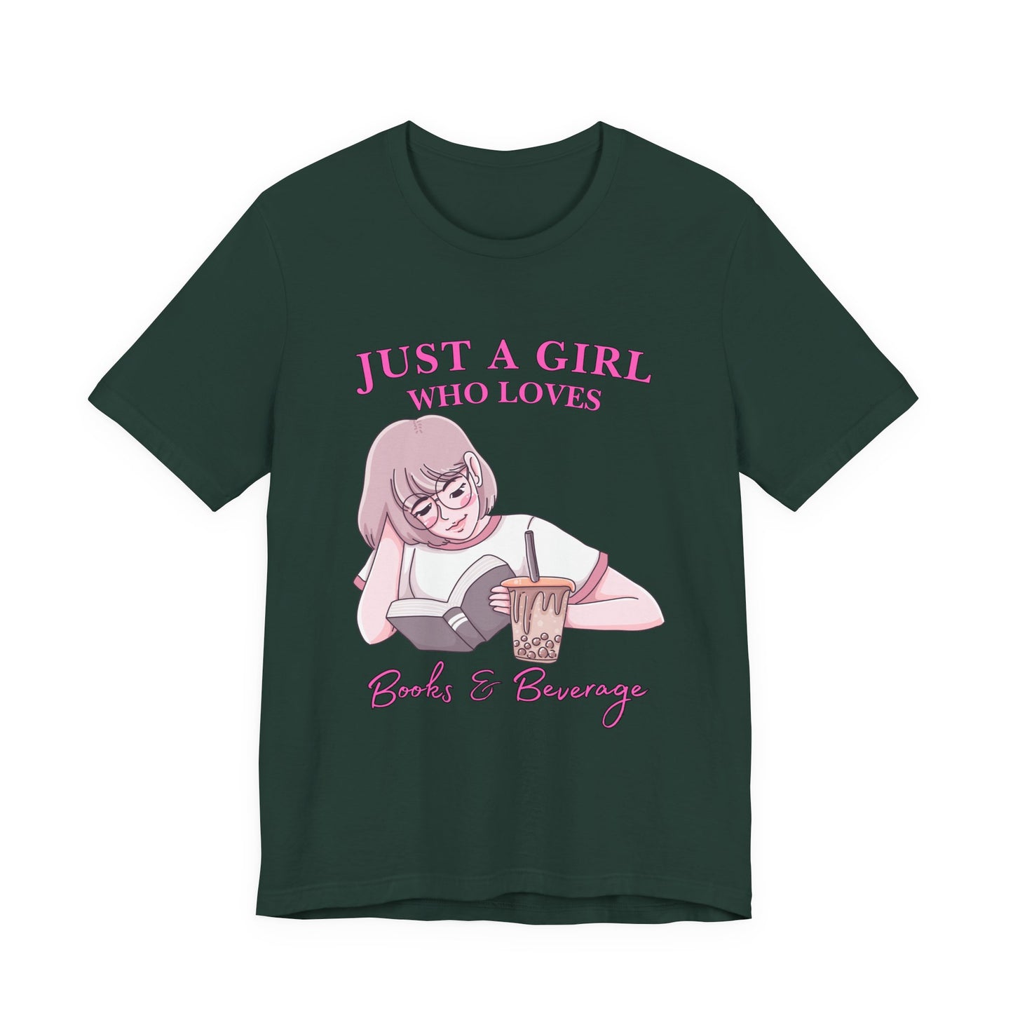Just a Girl Who Loves Books & Beverages Tee | Cozy Reading T-Shirt, Gift for Book Lovers, Cute Bookish Apparel, Literary Fashion