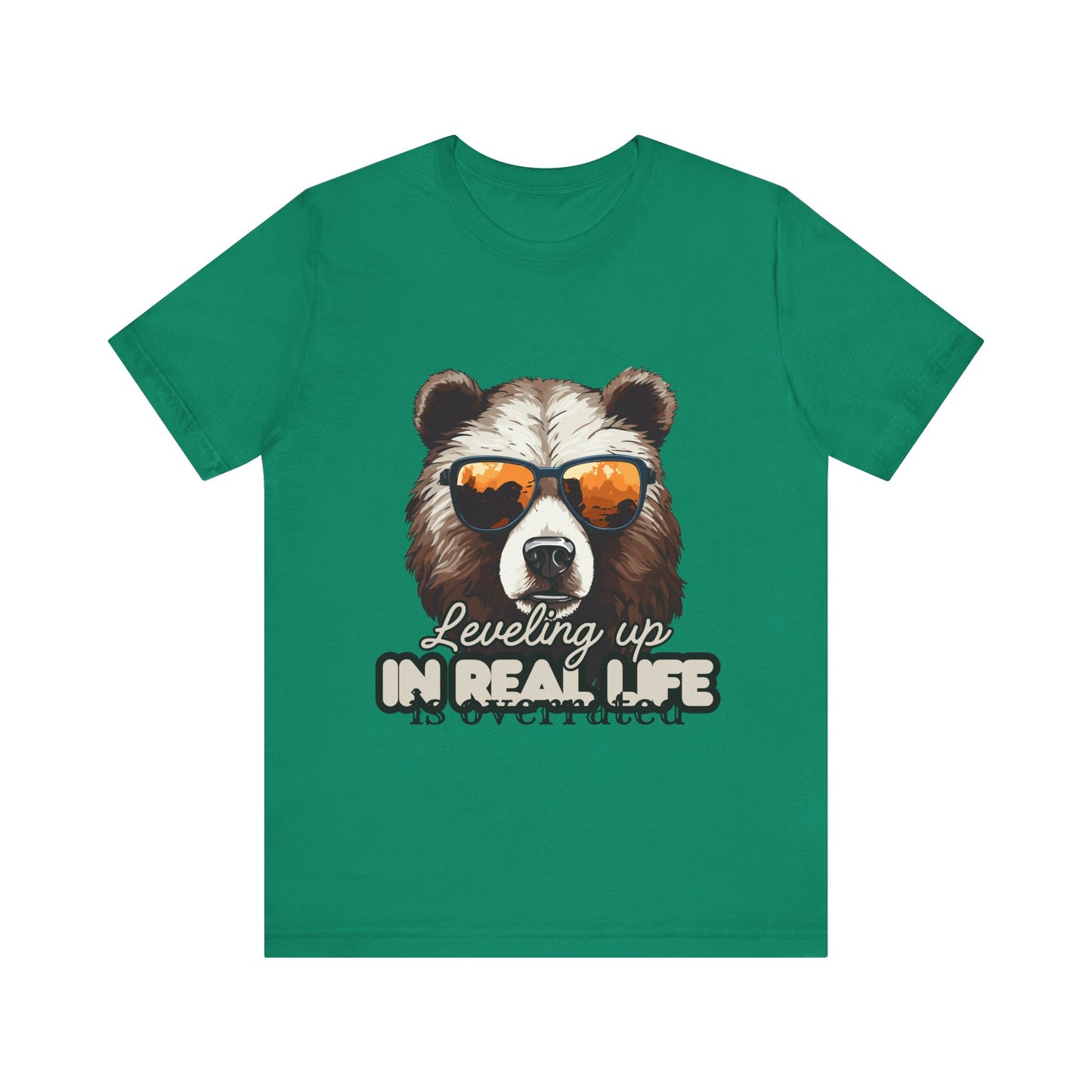 Cool Bear Graphic Tee, Leveling Up in Real Life, Funny T-Shirt for Nature Lovers, Gift for Birthday, Summer Wardrobe, Casual Wear