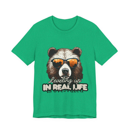 Cool Bear Graphic Tee, Leveling Up in Real Life, Funny T-Shirt for Nature Lovers, Gift for Birthday, Summer Wardrobe, Casual Wear