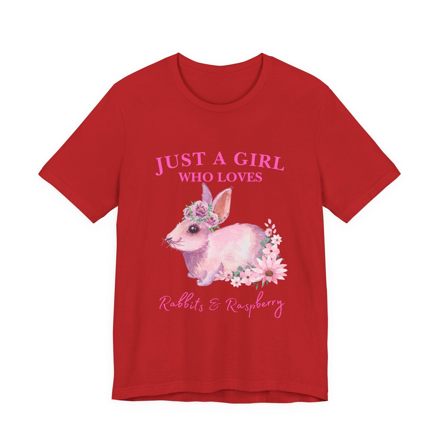Rabbits & Raspberry Lover Tee, Cute Animal T-Shirt, Girl Who Loves Rabbit T-shirt, Gift for Bunny Lovers, Animal Lover Apparel, Floral Graphic Tee