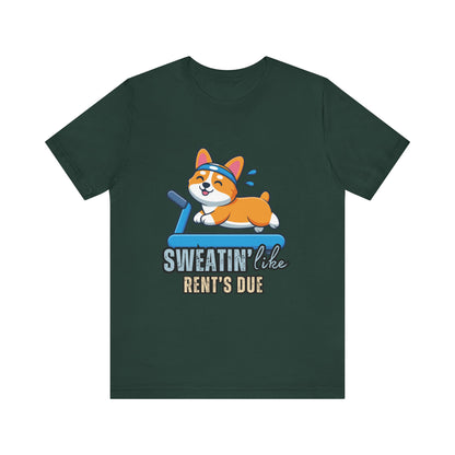 Funny Corgi Workout Tee - 'Sweatin' Like Rent's Due', Gift for Dog Lovers, Pet Enthusiasts, Gym Enthusiasts, Humor T-Shirt, Casual Clothing