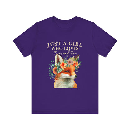 Just a Girl Who Loves Foxes Tee | Cute Animal Lovers Shirt, Gift for Her, Nature Tee, Floral T-Shirt, Birthday Gift