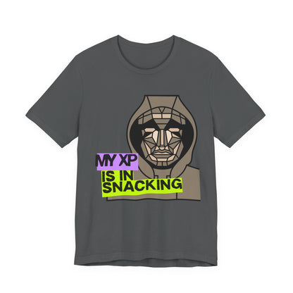 Snack Gaming Short Sleeve Tee, Funny Gamer T-Shirt, Gift for Gamers, Casual Wear, Snack Lover Tee, Unique Graphic Tee