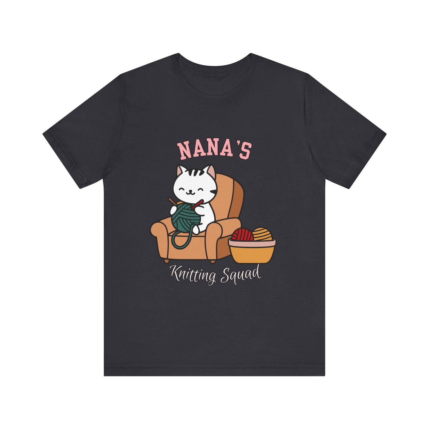 Nana's Knitting Squad Unisex Tee, Cozy Gift, Knitting Lover Shirt, Cat Lover Style, Cute Crafting Apparel, Fun Gift for Grandma