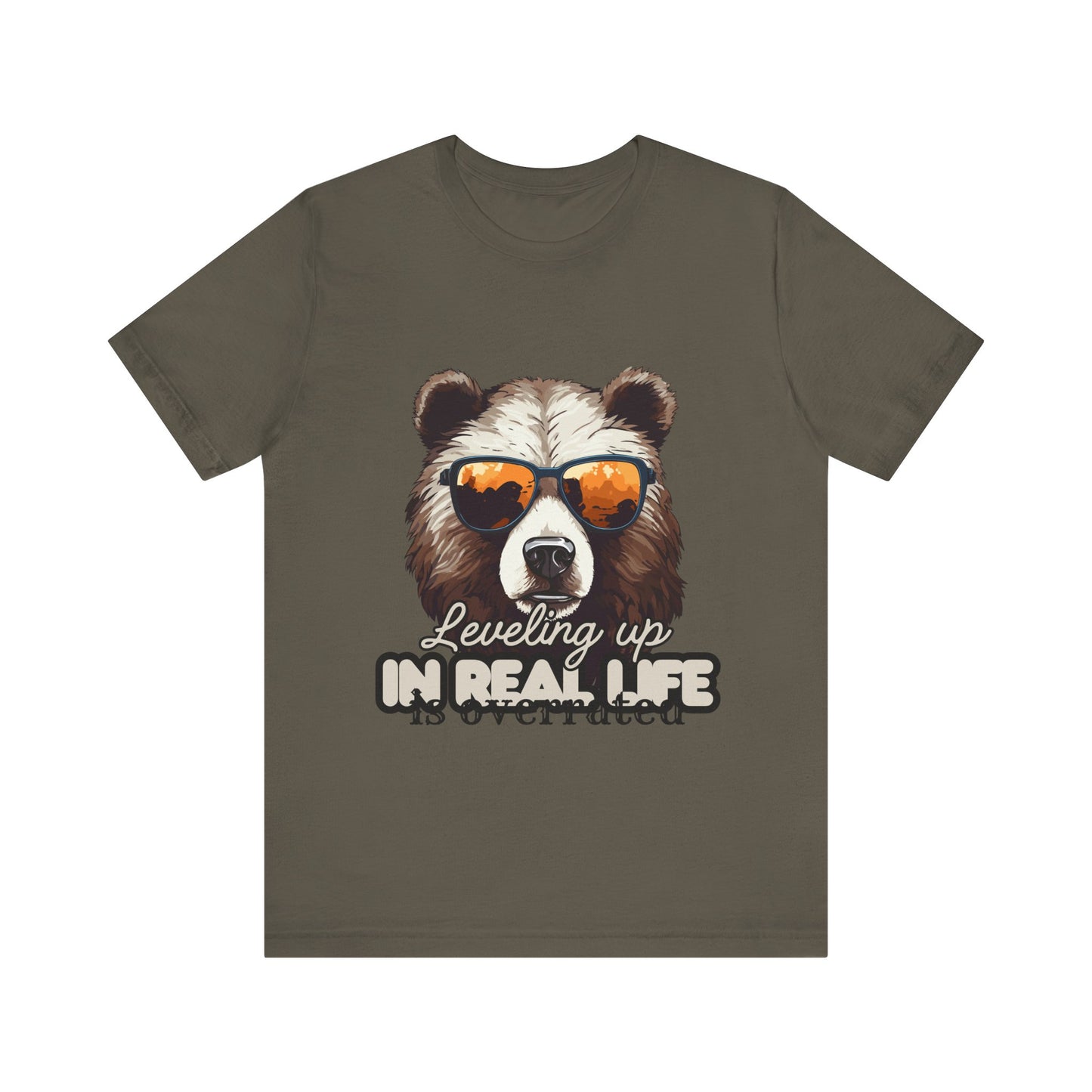 Cool Bear Graphic Tee, Leveling Up in Real Life, Funny T-Shirt for Nature Lovers, Gift for Birthday, Summer Wardrobe, Casual Wear